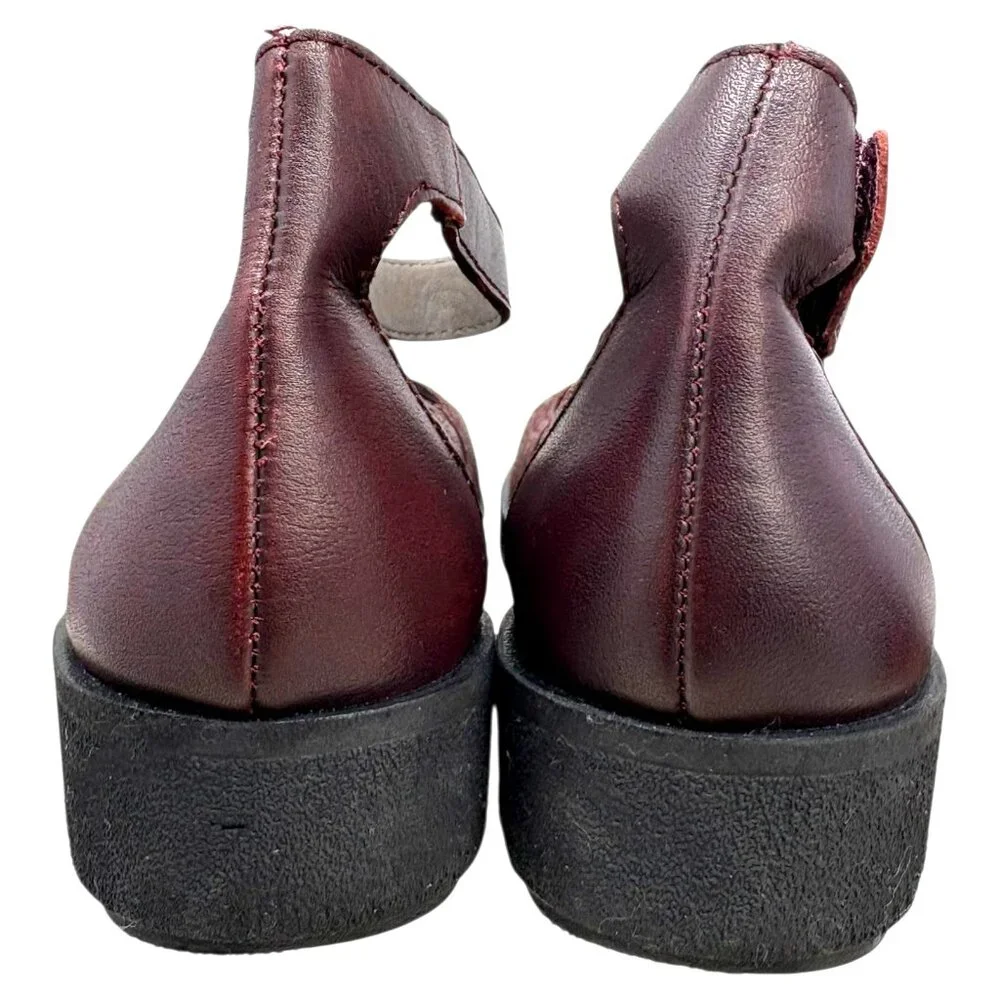 OTBT Scamper Burgundy Leather Ankle Strap‎ Wedge Loafers